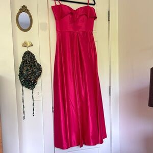 Hot Pink Satin Strapless Maxi Dress